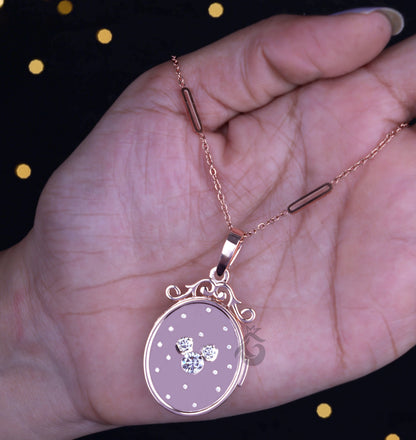 Grey Moissanite Art Deco Love Symbol Locket Pendant in 10K Rose Gold