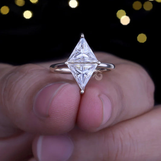 Two Triangle Moissanite Ring, 14K Gold Engagement Band, Lozenge Promise Ring