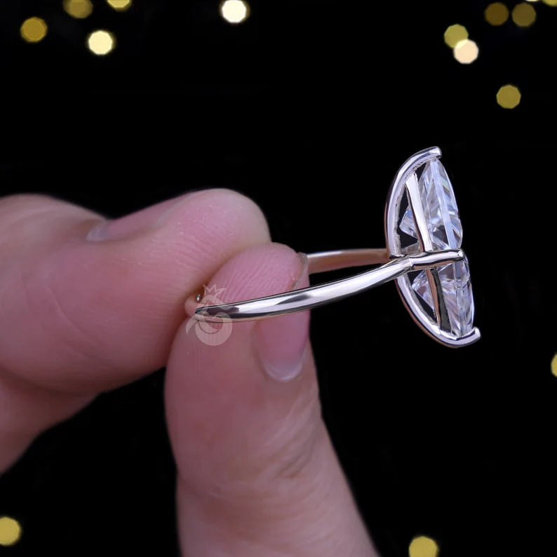 Two Triangle Moissanite Ring, 14K Gold Engagement Band, Lozenge Promise Ring