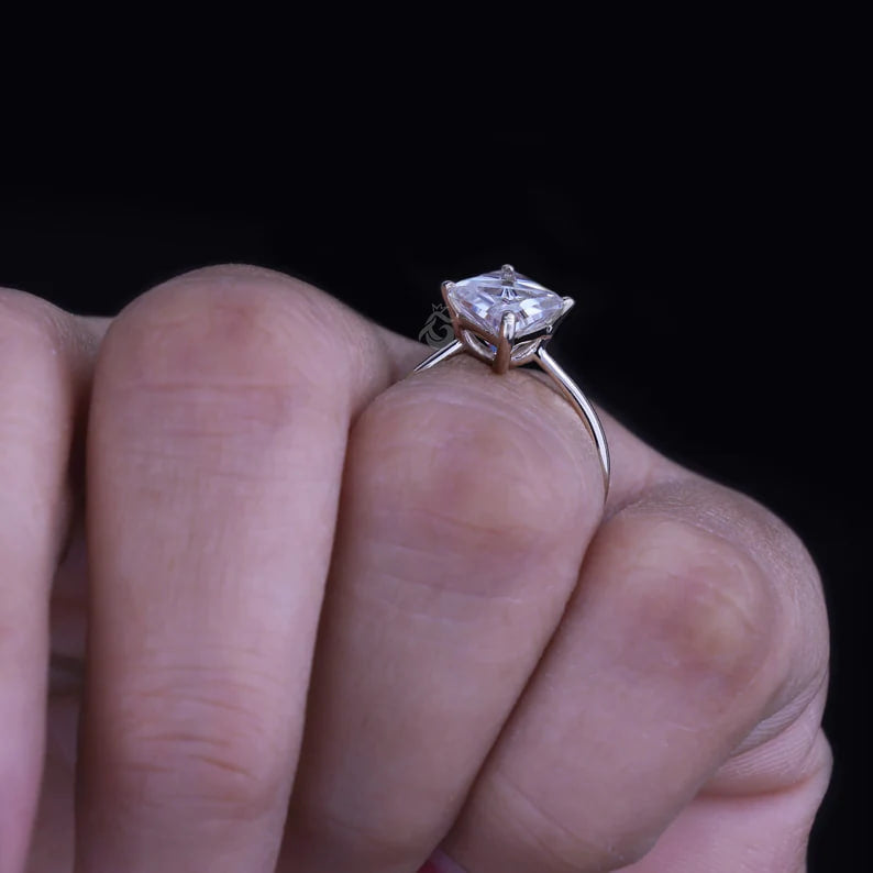 Two Triangle Moissanite Ring, 14K Gold Engagement Band, Lozenge Promise Ring