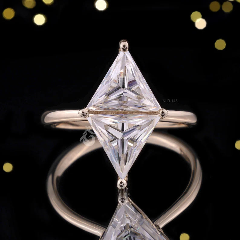 Two Triangle Moissanite Ring, 14K Gold Engagement Band, Lozenge Promise Ring