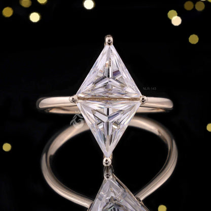 Two Triangle Moissanite Ring, 14K Gold Engagement Band, Lozenge Promise Ring