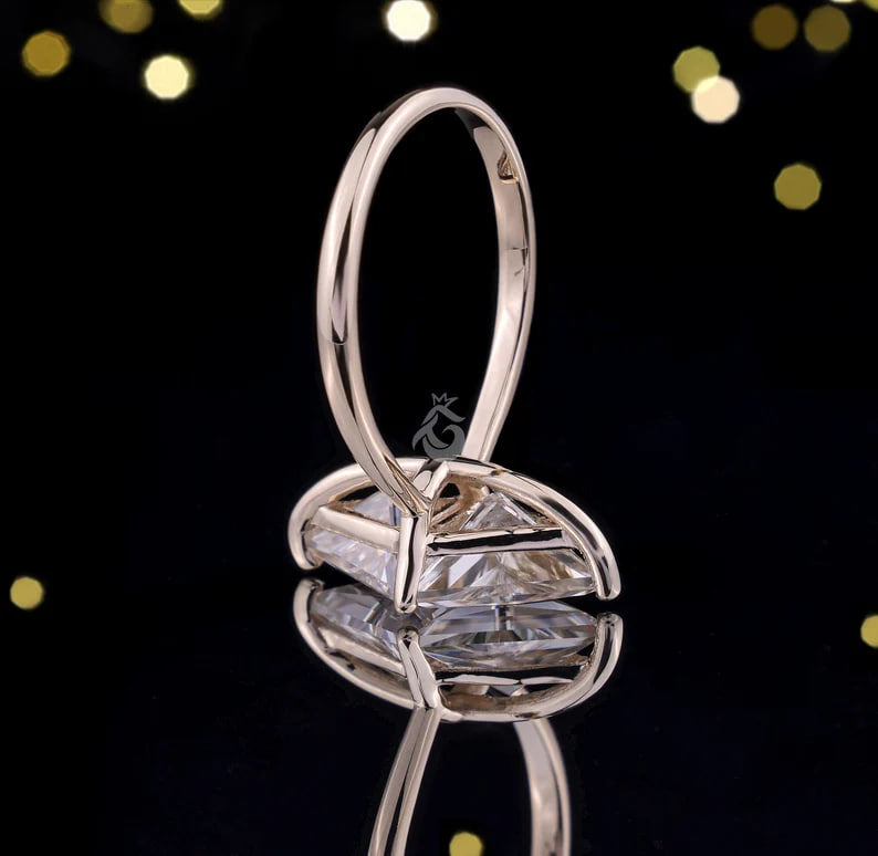 Two Triangle Moissanite Ring, 14K Gold Engagement Band, Lozenge Promise Ring