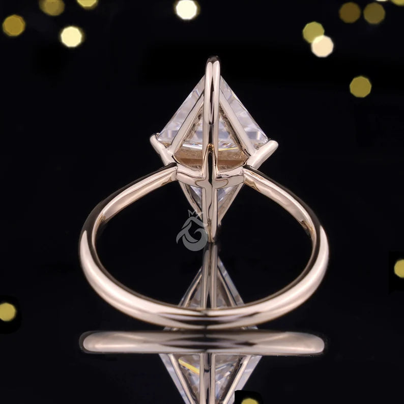 Two Triangle Moissanite Ring, 14K Gold Engagement Band, Lozenge Promise Ring