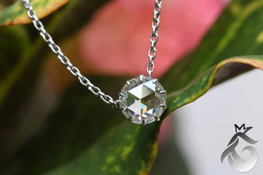 White Gold Round Rose Cut Moissanite Solitaire Pendant Necklace