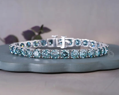 Blue Moissanite Tennis Bracelet – 10K White Gold Bridal Jewelry