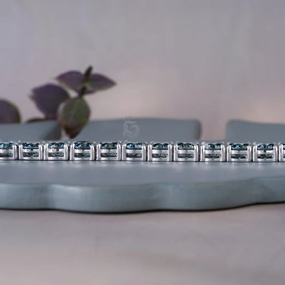 Blue Moissanite Tennis Bracelet – 10K White Gold Bridal Jewelry