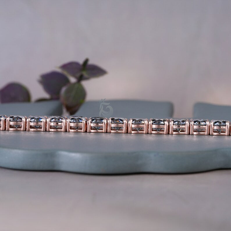 6MM Basket-Set Fancy Gray Moissanite Tennis Bracelet – Rose Gold Wedding & Anniversary Gift