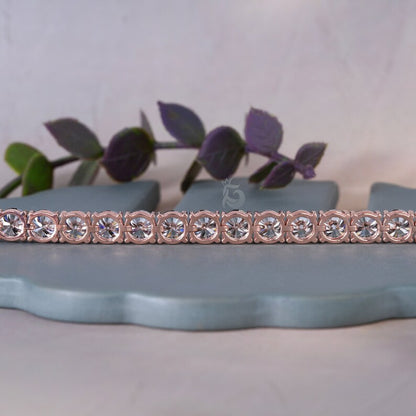 6MM Basket-Set Fancy Gray Moissanite Tennis Bracelet – Rose Gold Wedding & Anniversary Gift