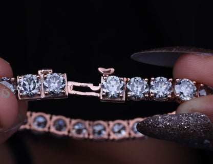 6MM Basket-Set Fancy Gray Moissanite Tennis Bracelet – Rose Gold Wedding & Anniversary Gift