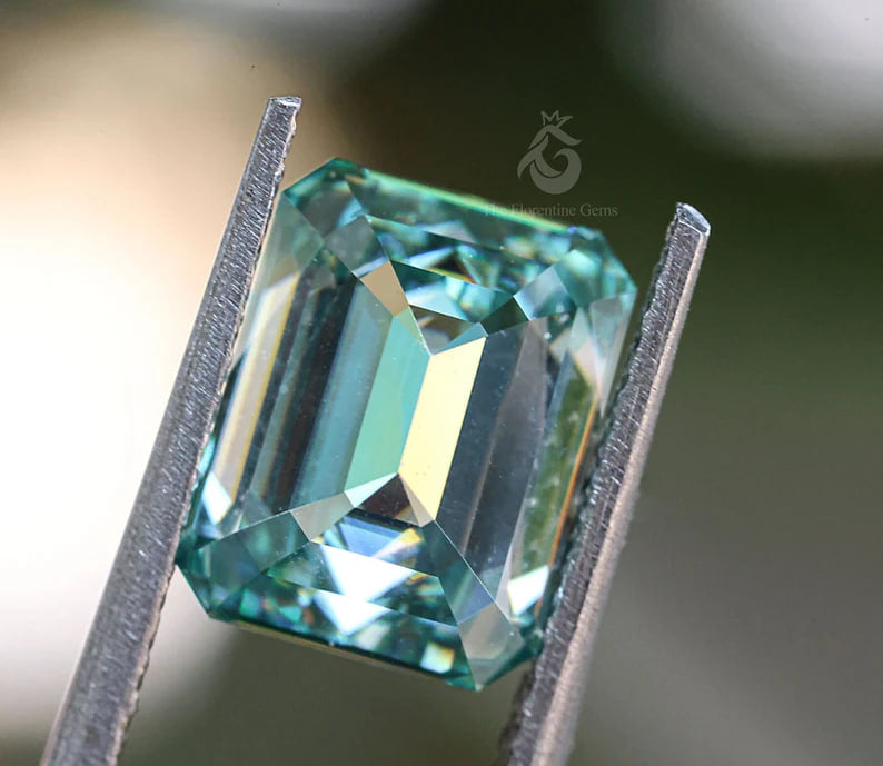 9x7MM Cyan Blue Emerald Cut Moissanite Loose Gemstone for Jewelry