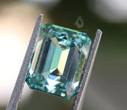 9x7MM Cyan Blue Emerald Cut Moissanite Loose Gemstone for Jewelry