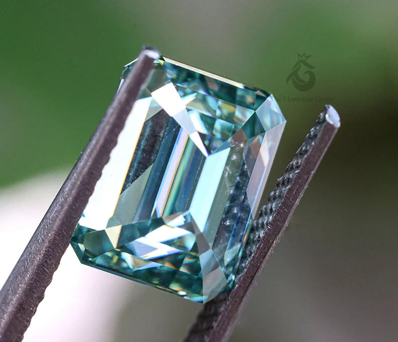9x7MM Cyan Blue Emerald Cut Moissanite Loose Gemstone for Jewelry