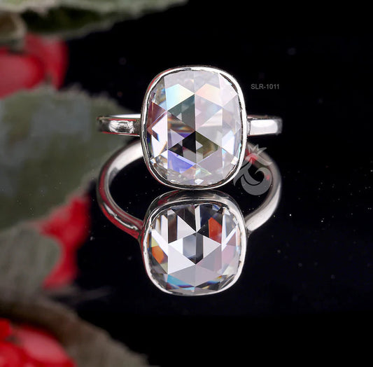 6.62CT Cushion Rose-Cut Moissanite Ring – 14K White Gold Bezel Set Vintage Wedding & Anniversary Ring