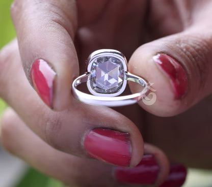 6.62CT Cushion Rose-Cut Moissanite Ring – 14K White Gold Bezel Set Vintage Wedding & Anniversary Ring