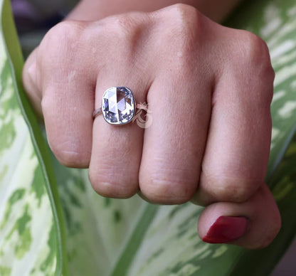 6.62CT Cushion Rose-Cut Moissanite Ring – 14K White Gold Bezel Set Vintage Wedding & Anniversary Ring