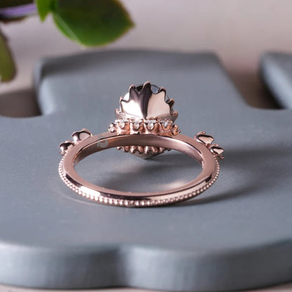 Oval Dark Grey Moissanite Engagement Ring, Hidden Halo, 14K Rose Gold