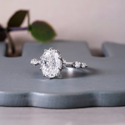 3CT Oval Crushed Ice Moissanite Engagement Ring, Hidden Halo, 10K White Gold