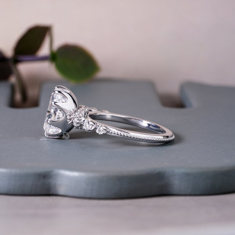 3CT Oval Crushed Ice Moissanite Engagement Ring, Hidden Halo, 10K White Gold