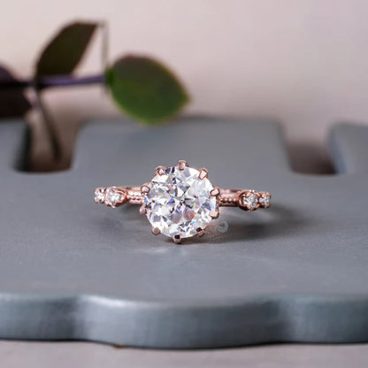 2.70CT Round Translation Cut Moissanite Art Deco Ring, 14K Rose Gold