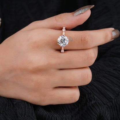 2.70CT Round Translation Cut Moissanite Art Deco Ring, 14K Rose Gold