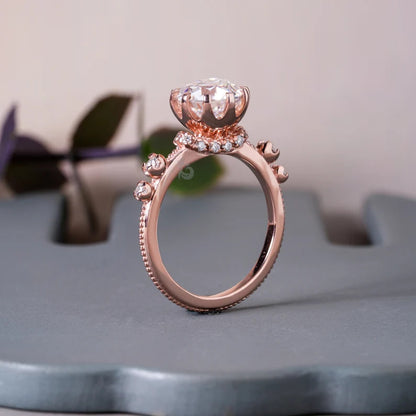 2.70CT Round Translation Cut Moissanite Art Deco Ring, 14K Rose Gold