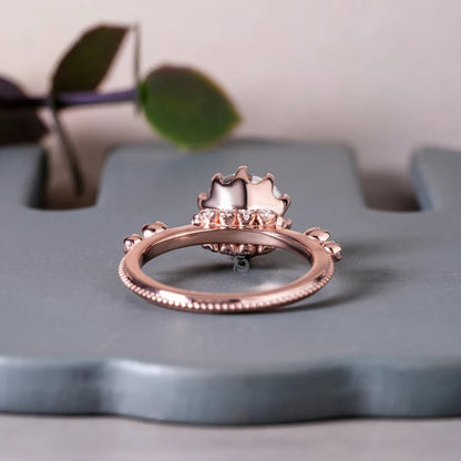 2.70CT Round Translation Cut Moissanite Art Deco Ring, 14K Rose Gold