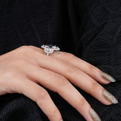 3.5TW Marquise Dark Gray Moissanite Three Stone Ring, 14K White Gold