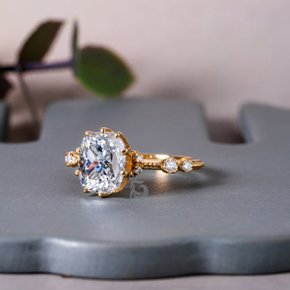 Antique Cushion Cut Gray Moissanite Engagement Ring, 14K Yellow Gold