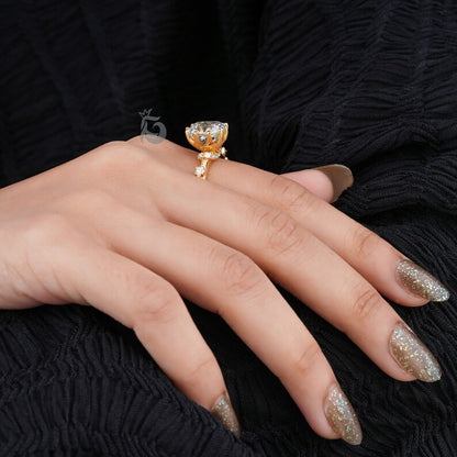 Antique Cushion Cut Gray Moissanite Engagement Ring, 14K Yellow Gold