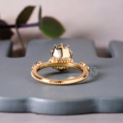 Antique Cushion Cut Gray Moissanite Engagement Ring, 14K Yellow Gold