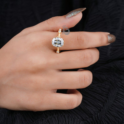Antique Cushion Cut Gray Moissanite Engagement Ring, 14K Yellow Gold