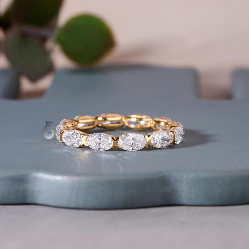 Oval Moissanite East-West Eternity Band, Bezel Set, Solid Gold