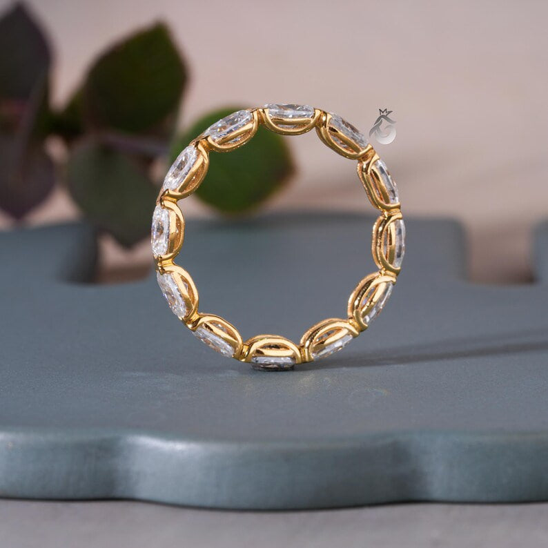 Oval Moissanite East-West Eternity Band, Bezel Set, Solid Gold