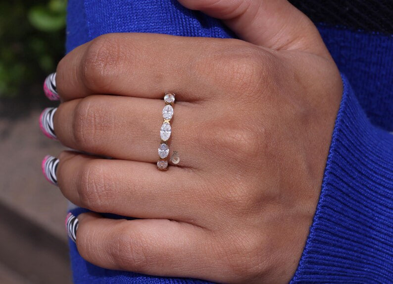 Oval Moissanite East-West Eternity Band, Bezel Set, Solid Gold