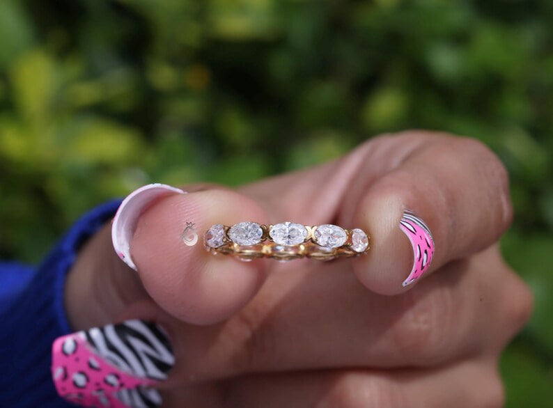 Oval Moissanite East-West Eternity Band, Bezel Set, Solid Gold