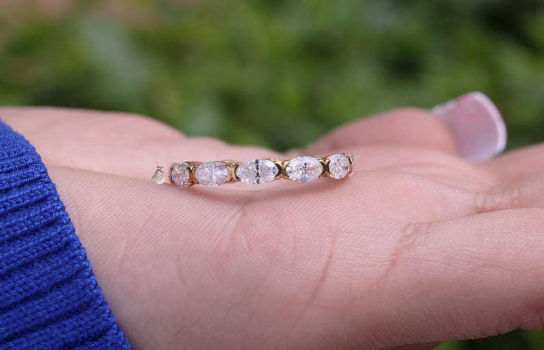 Oval Moissanite East-West Eternity Band, Bezel Set, Solid Gold