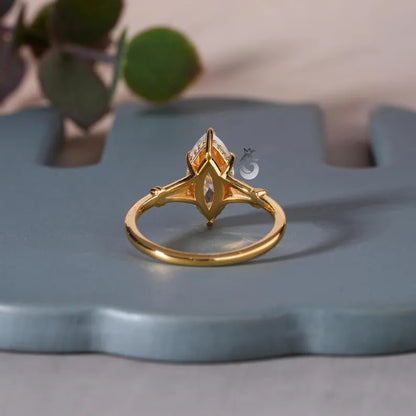 1.4CT Marquise Moissanite Ring, Hidden Halo, 14K Yellow Gold