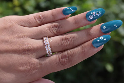Double Row Marquise Moissanite Eternity Band, 14K Rose Gold Stacking Ring