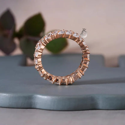 Double Row Marquise Moissanite Eternity Band, 14K Rose Gold Stacking Ring