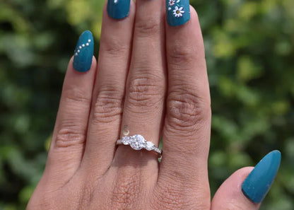 1.10CT Round Moissanite Three-Stone Ring, Side Stones, 14K White Gold