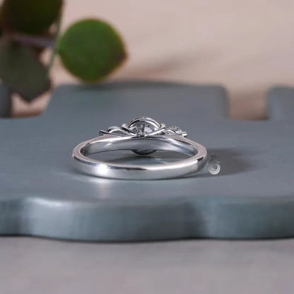 1.10CT Round Moissanite Three-Stone Ring, Side Stones, 14K White Gold
