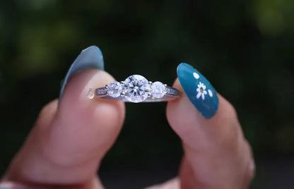 1.10CT Round Moissanite Three-Stone Ring, Side Stones, 14K White Gold