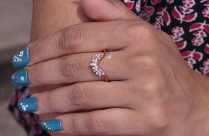 Vintage Marquise Moissanite Curved Wedding Band, 14K Rose Gold Stacking Ring