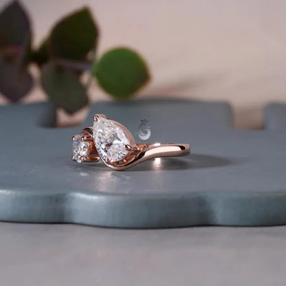Toi Et Moi Pear & Round Moissanite Ring, 14K Rose Gold Two-Stone Band