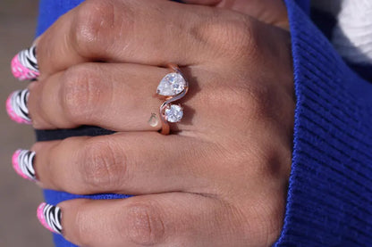 Toi Et Moi Pear & Round Moissanite Ring, 14K Rose Gold Two-Stone Band