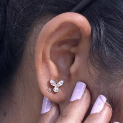 Leaf Shape Mil grain Moissanite Stud Earrings, 0.30TCW Marquise & Round Cut