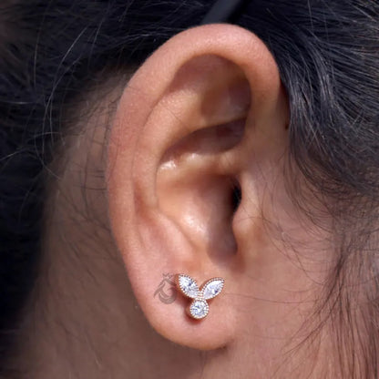 Leaf Shape Mil grain Moissanite Stud Earrings, 0.30TCW Marquise & Round Cut