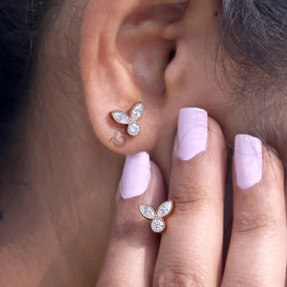 Leaf Shape Mil grain Moissanite Stud Earrings, 0.30TCW Marquise & Round Cut