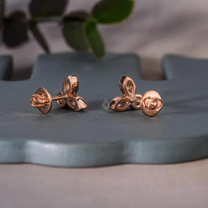 Leaf Shape Mil grain Moissanite Stud Earrings, 0.30TCW Marquise & Round Cut